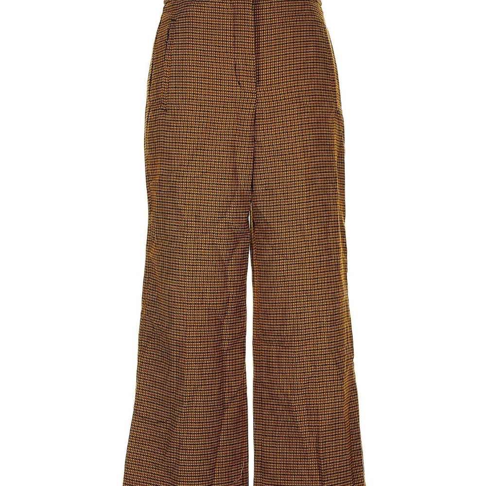 Little Moon Wide-Leg Houndstooth Pants in Yellow, Brown, & Tan